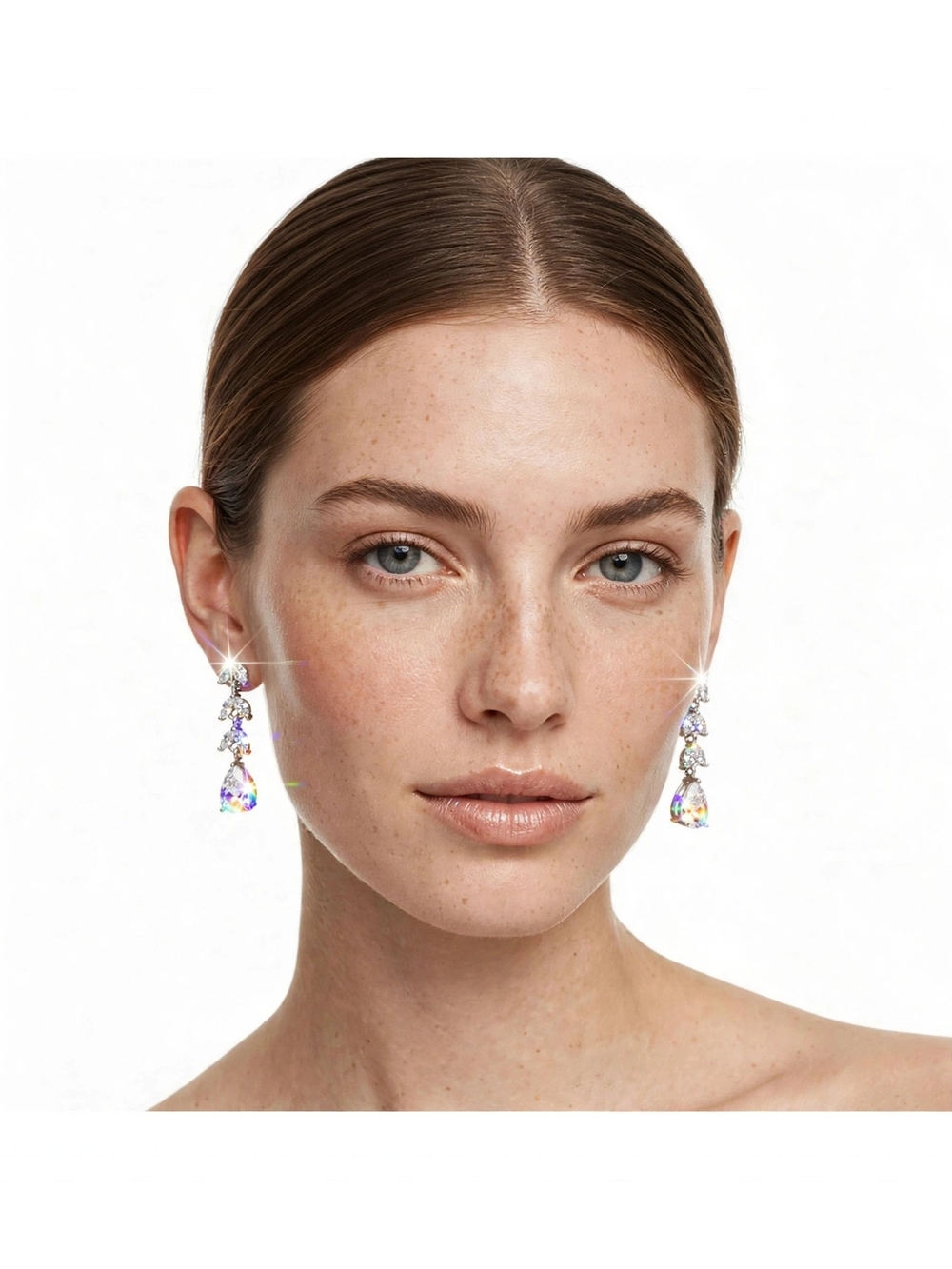 CLEAR Teardrop Swarovski Austrian Crystal Silver Dangle Earrings - 4-Tier Nwt